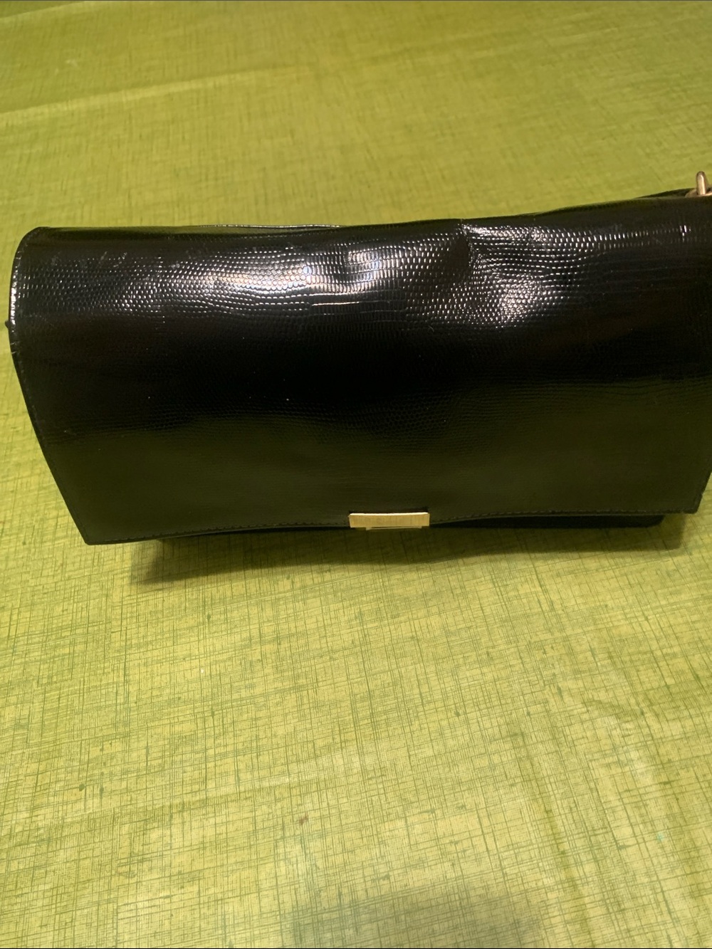 Black Textured Leather Clutch with Gold Accent